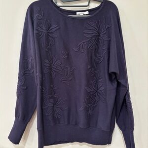 Chico's Size M Purple Women Sweater with Embroidered Flowers